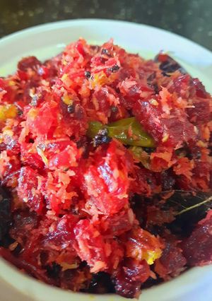 A picture of Beetroot and coconut stir fry(Kerala style).