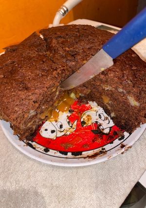 Una foto de Torta de banana chocola y dulce de leche en el microondas