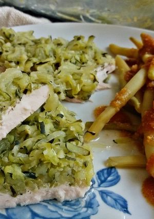 Zdjęcie przepisu Zapiekany filet pod pierzynką z patisona.