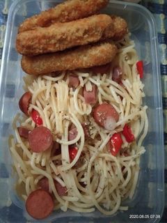 Foto resep Pasta Aglio Olio with Chicken Nugget