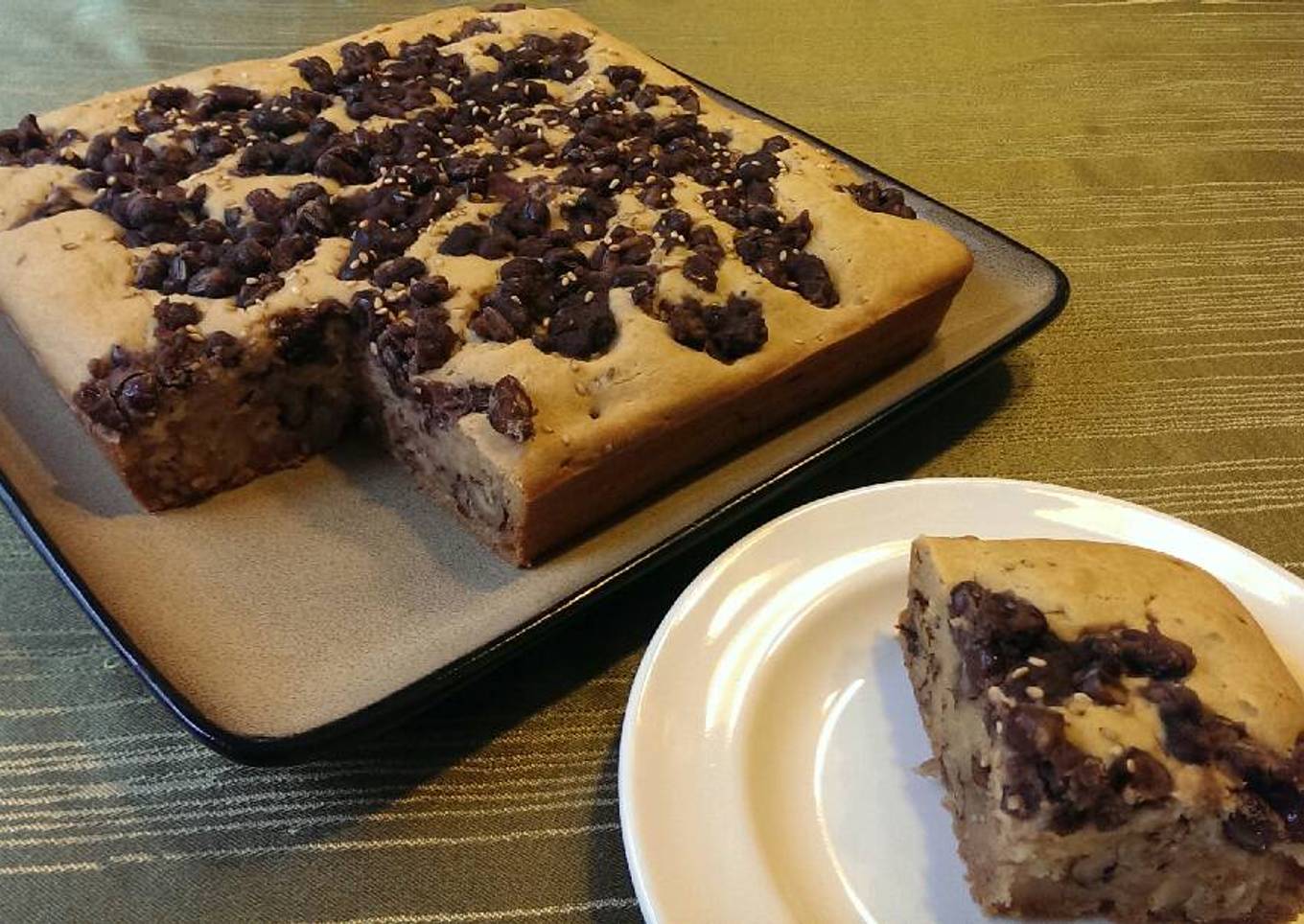 Sweet Rice Flour and Red Bean Paste Cake