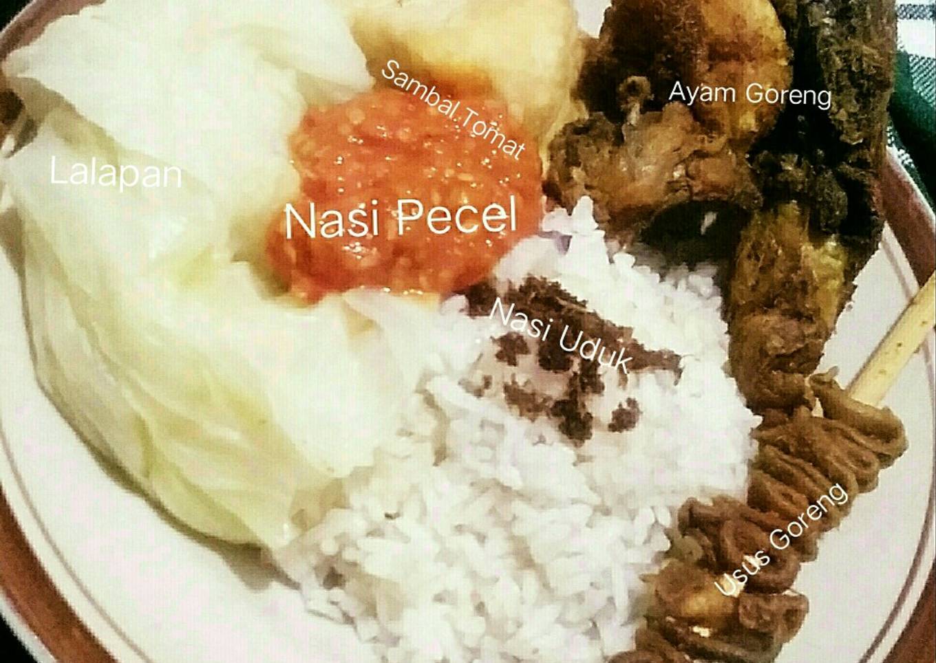 Nasi Pecel Lengkap Lauk (Nasi Uduk+ Ayam Usus Goreng +Sambal)