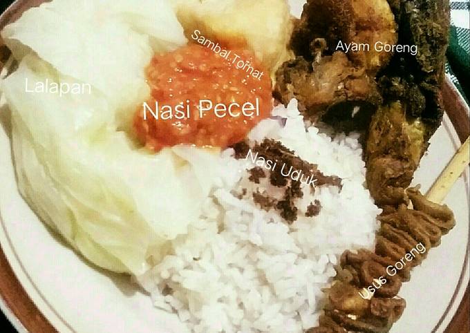 Nasi Pecel Lengkap Lauk (Nasi Uduk+ Ayam Usus Goreng +Sambal)