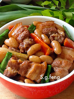 蒜苗滷花豆豬五花肉 的食譜成品照片