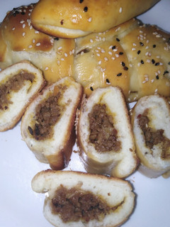 A picture of Bread with mince filling.