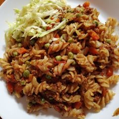 Spiral pasta in minced meat A picture of Spiral pasta in minced meat.