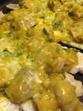 Pescado al horno con capa de champiñones y calabacín