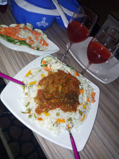 A picture of Veggies rice and stew.