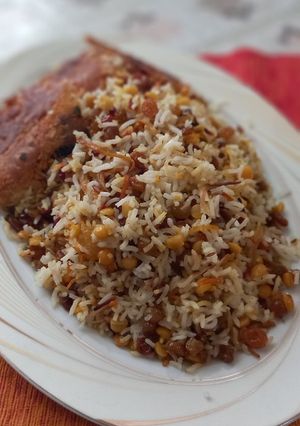 عکسی از دستور مانی پلوی دامغانی با گوشت گوسفند