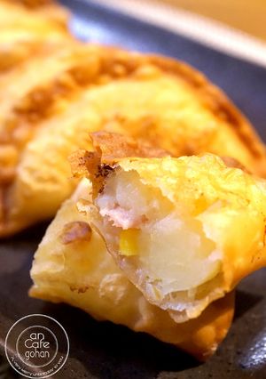 A picture of Crispy Easy Bacon Potato Cheese Fried Gyoza.