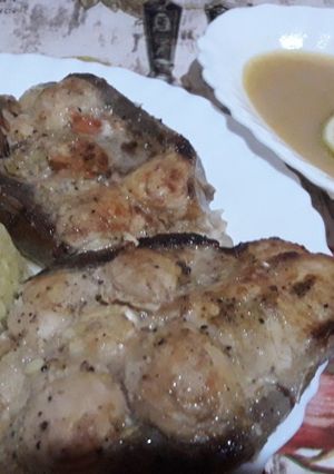 صورة لوصفة سمك🐋🐋 فالفرن مع أرز سهل 🤤🤤🤤