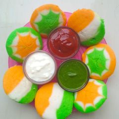 A picture of Tricolor Idli.