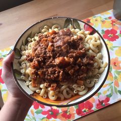 A picture of Pasta with Meat and Taro.