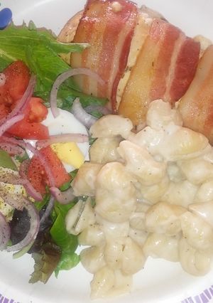 A picture of Cream Cheese Stuffed & Bacon Wrapped Breast.