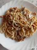 Tallarines carbonara con champiñón