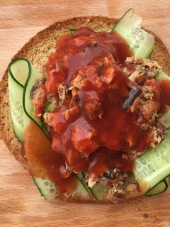 A picture of Sardine And Cucumber On Buttered Pita Bread.