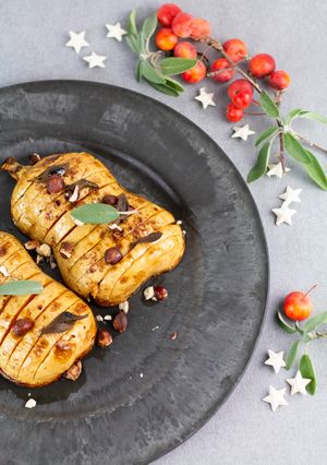 Une photo de Butternut rôtie aux épices douces façon Hasselback