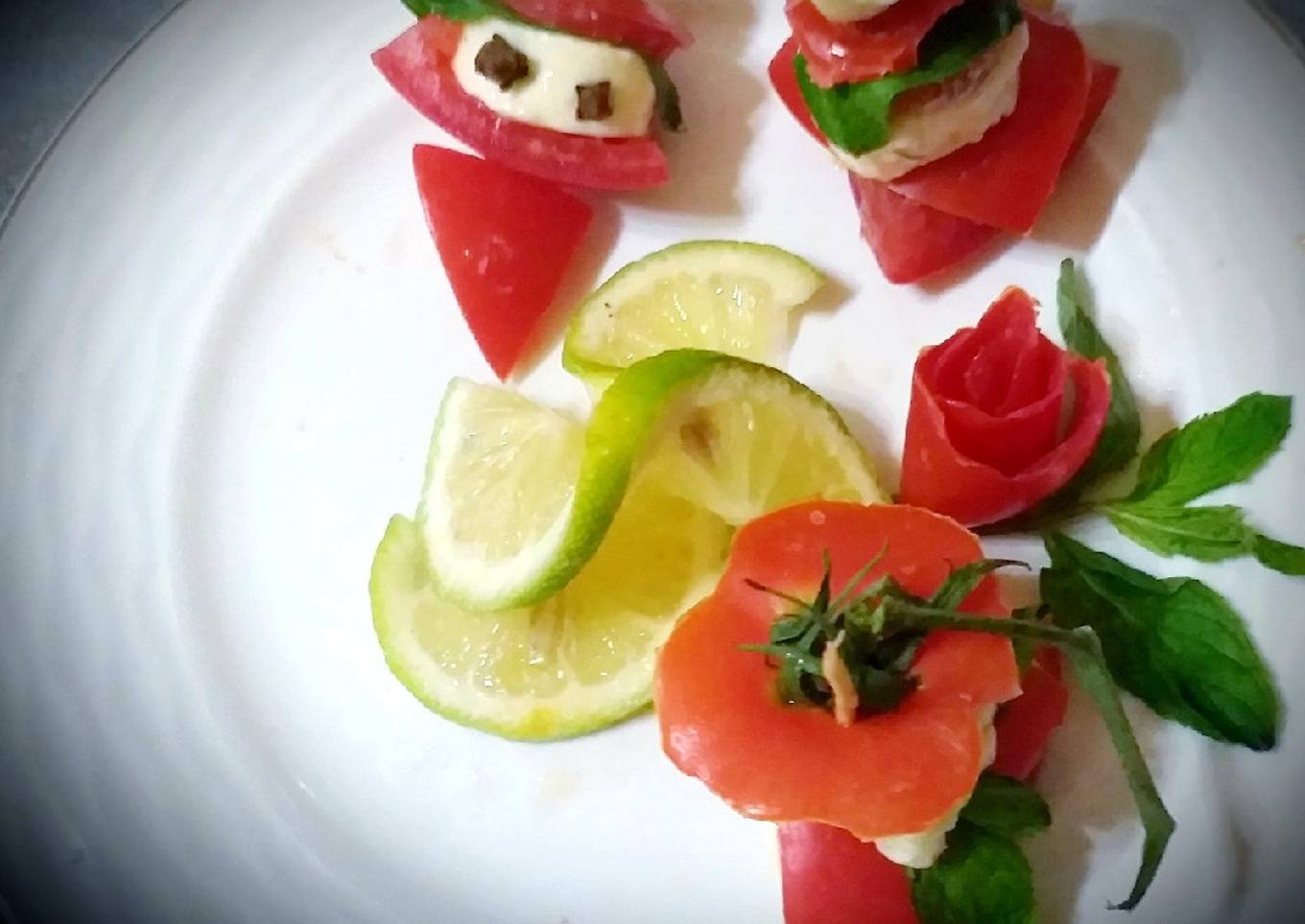 Christmas apero with tomato and mozzarella cheese