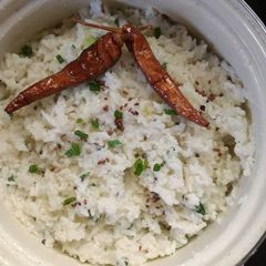 Curd rice with fry curd chilli A picture of Curd rice with fry curd chilli.