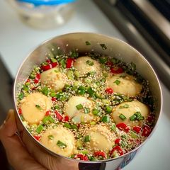 A picture of Mayak Eggs (Korean Marinated soft boiled eggs).