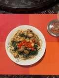 Spaghetti con ostiones y espinacas