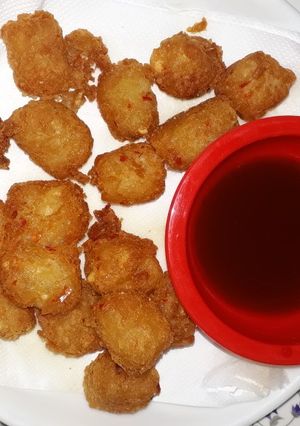 A picture of Chickpea potato chessy nuggets.