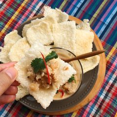 A picture of Appetizer Recipe • Pork & Shrimp Peanut Dipping Sauce •Thai Style Appetizer.