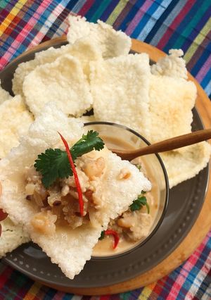 A picture of Appetizer Recipe • Pork & Shrimp Peanut Dipping Sauce •Thai Style Appetizer.