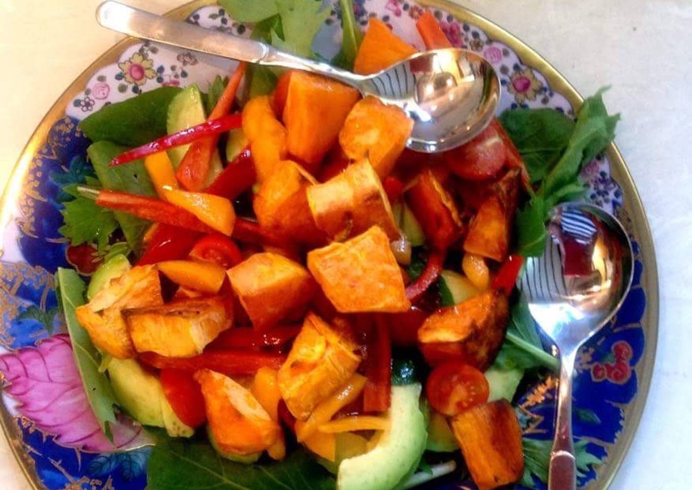 Roasted sweet potato and avocado salad