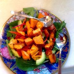 A picture of Roasted sweet potato and avocado salad.
