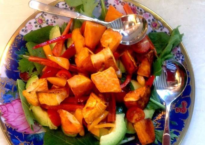 Roasted sweet potato and avocado salad