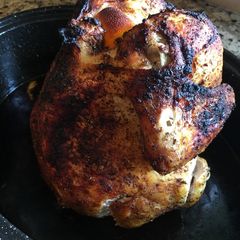 A picture of Beer Can Chicken with Ribeye Steak.