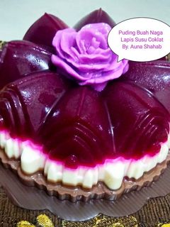 Foto resep Puding Buah Naga Lapis Susu Coklat