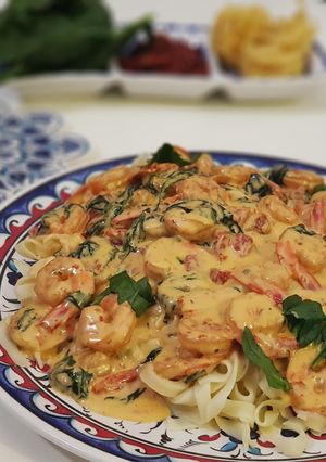 صورة لوصفة باستا الروبيان بالنكهات الإيطالية