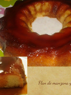 Una foto de Flan de manzana y galletas en el microondas