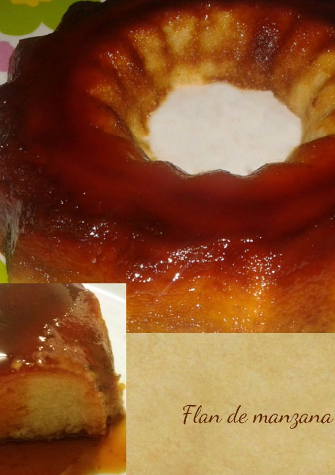 Una foto de Flan de manzana y galletas en el microondas