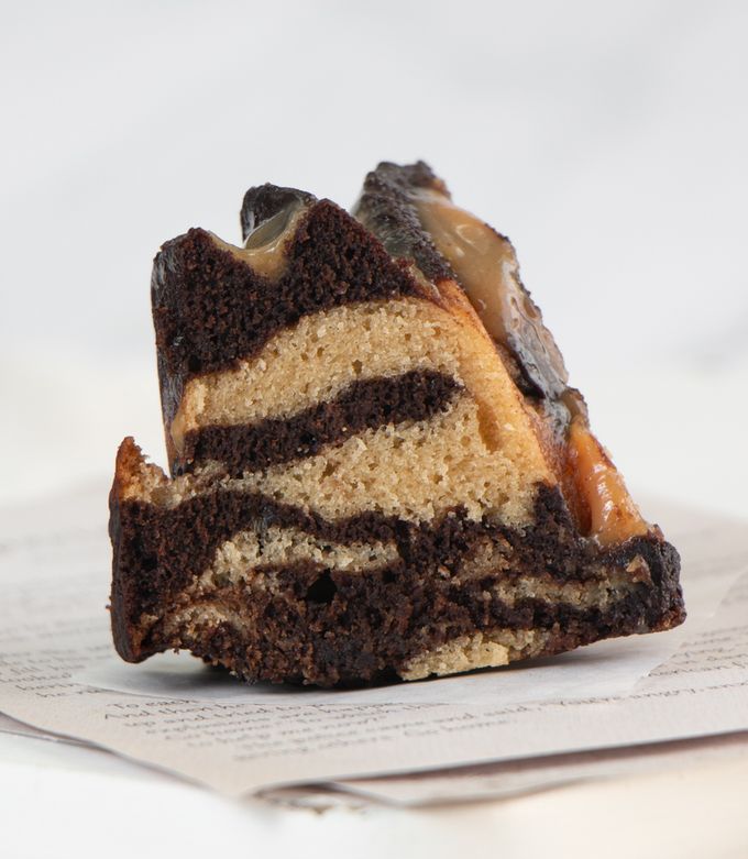 A picture of Peanut Butter Chocolate Cake with Peanut Butter Sauce.