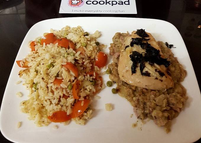 My Oven Steamed Chicken breast on a Bed of Stuffing. 😉