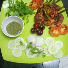 A picture of Grilled vegetables with barbeque sauce.
