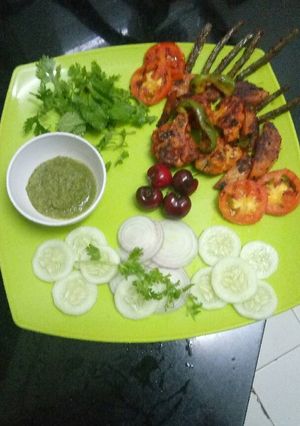 A picture of Grilled vegetables with barbeque sauce.