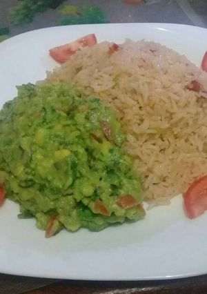 A picture of Fried rice and Guacamole.