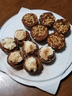 A picture of Spice Cupcakes wt Zucchini, Raisins, & Butterscotch Filling.