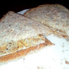 A picture of Cinnamon Omelette and Peanut Butter Sandwich.