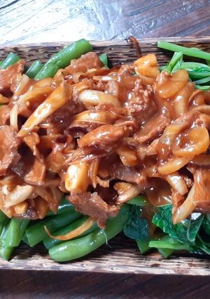 Foto resep Bayam buncis tumis daging