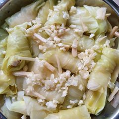 A picture of Wrapped Cabbage with Chicken.