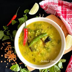 Thankuni Pata Diye Musurir Dal (Centella Leaves Cooked with Red Lentils - Bong Style) A picture of Thankuni Pata Diye Musurir Dal (Centella Leaves Cooked with Red Lentils - Bong Style).