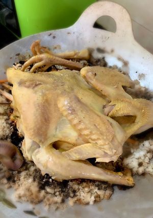 Hình của món Gà Spa (Gà hấp muối sả).