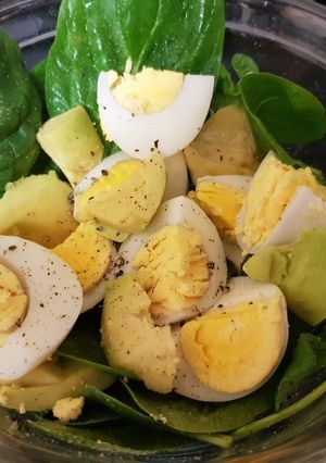 A picture of My Hard boiled Eggs and Avocado.