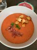 Andalusian Gazpacho with Croutons and Crispy Ham