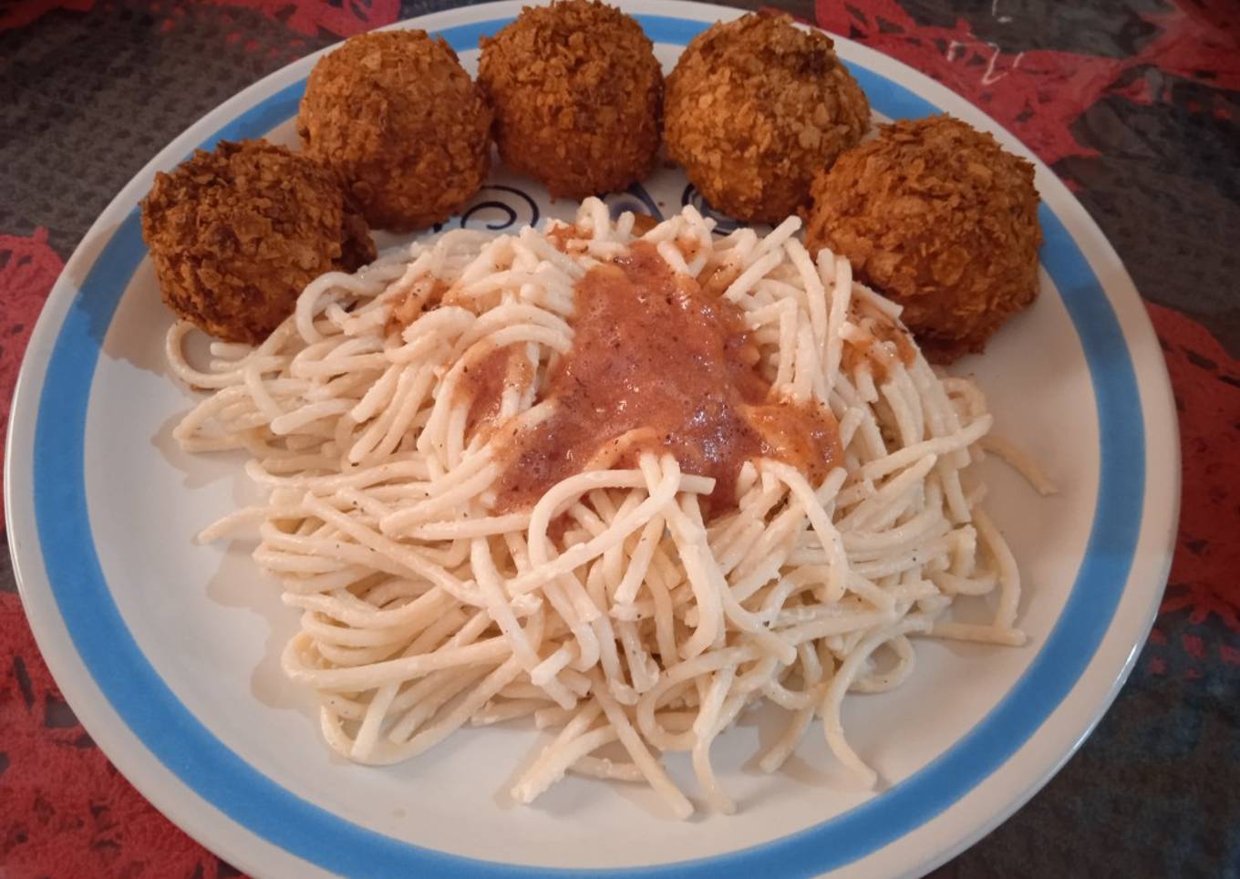 Albóndigas de pollo empanizadas con frituras en horno air fryer